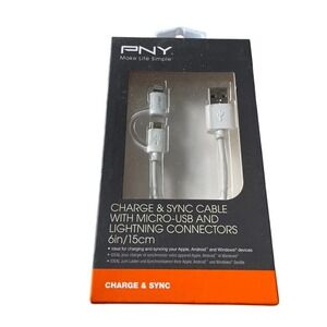 PNY Charge Sync Cable Micro USB Lightning Connector 6in 15cm White